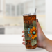 Rubber base of sunflower tumbler for stability, surface protection. Hand holding personalized name sunflower tumbler. 